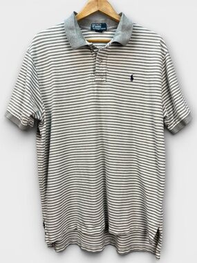 Polo Ralph Lauren Shirt Men's XL Striped Short Sleeve Grey Golf Pony Dad Preppy